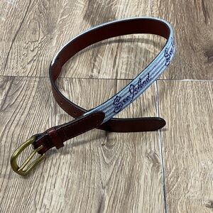 Smathers & Branson Sea Island Needlepoint Leather & Brass Buckle Belt Stripes S